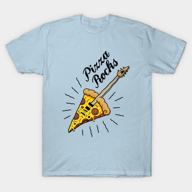 Pizza Rocks - Slice Guitar T-Shirt by propellerhead